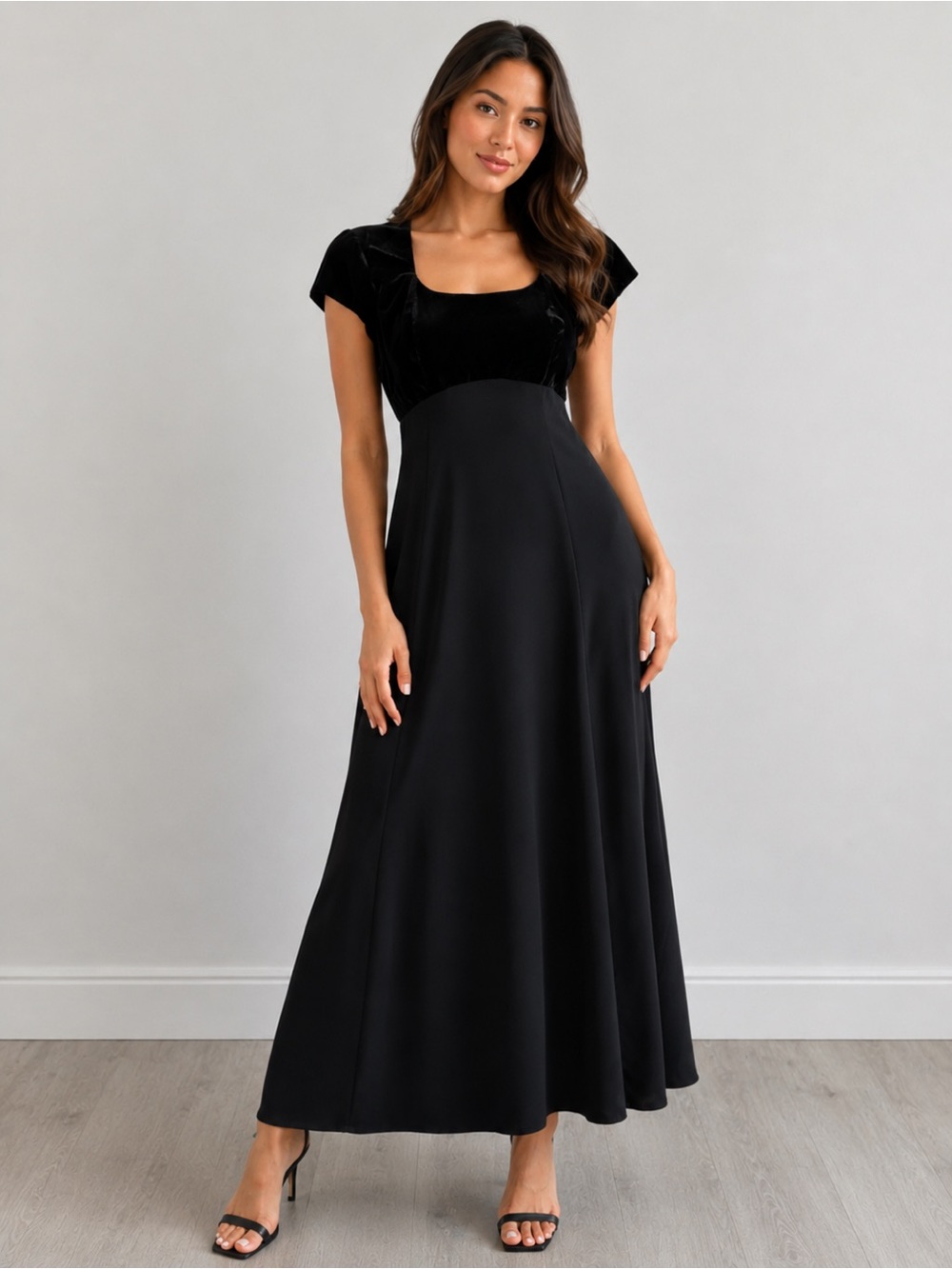 Vintage ONYX Nite Regency Empire Waist A-Line Midi Dress Velvet Bodice 6 NEW